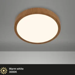 Briloner Runa LED-plafondi Ø 28 cm puu