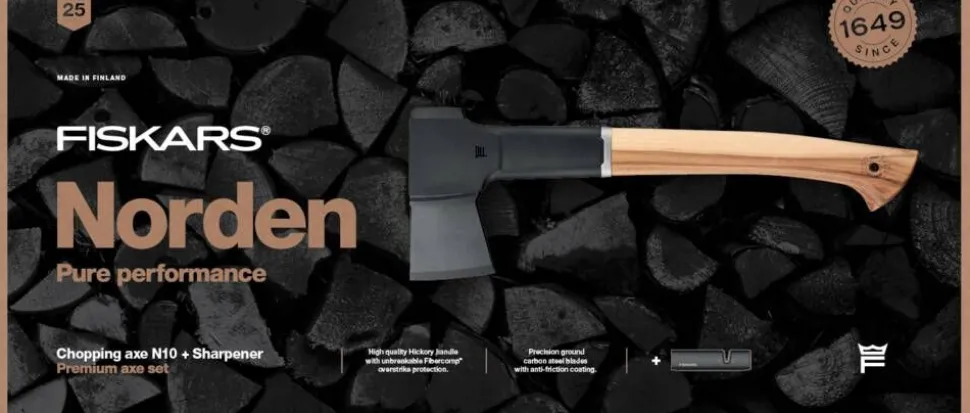 Fiskars Norden rakentajan kirves N10 ja teroitin, setti