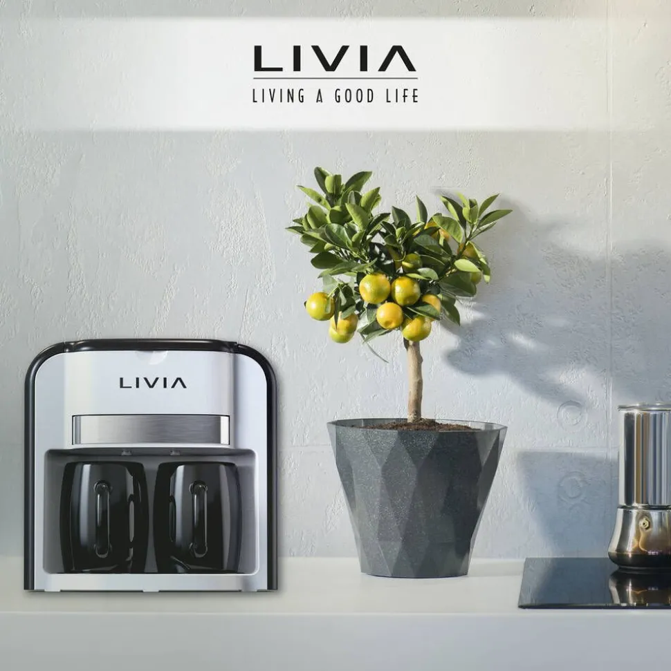 Livia kahvinkeitin 2 kuppia mustavalkoinen
