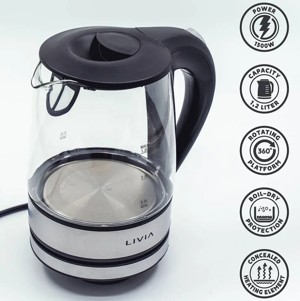Livia lasinen vedenkeitin 1,2 L 1500 W