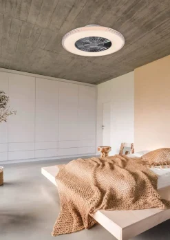 Trio Lighting LED kattotuuletin Harstad kromi starlight