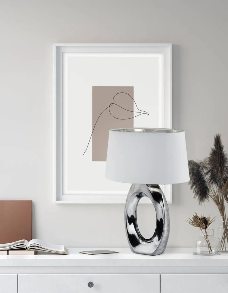 Trio Lighting pöytävalaisin Taba 52 cm E27 hopea/valkoinen