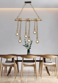 Trio Lighting riippuvalaisin Wilma 6xE27 bambu/sisal