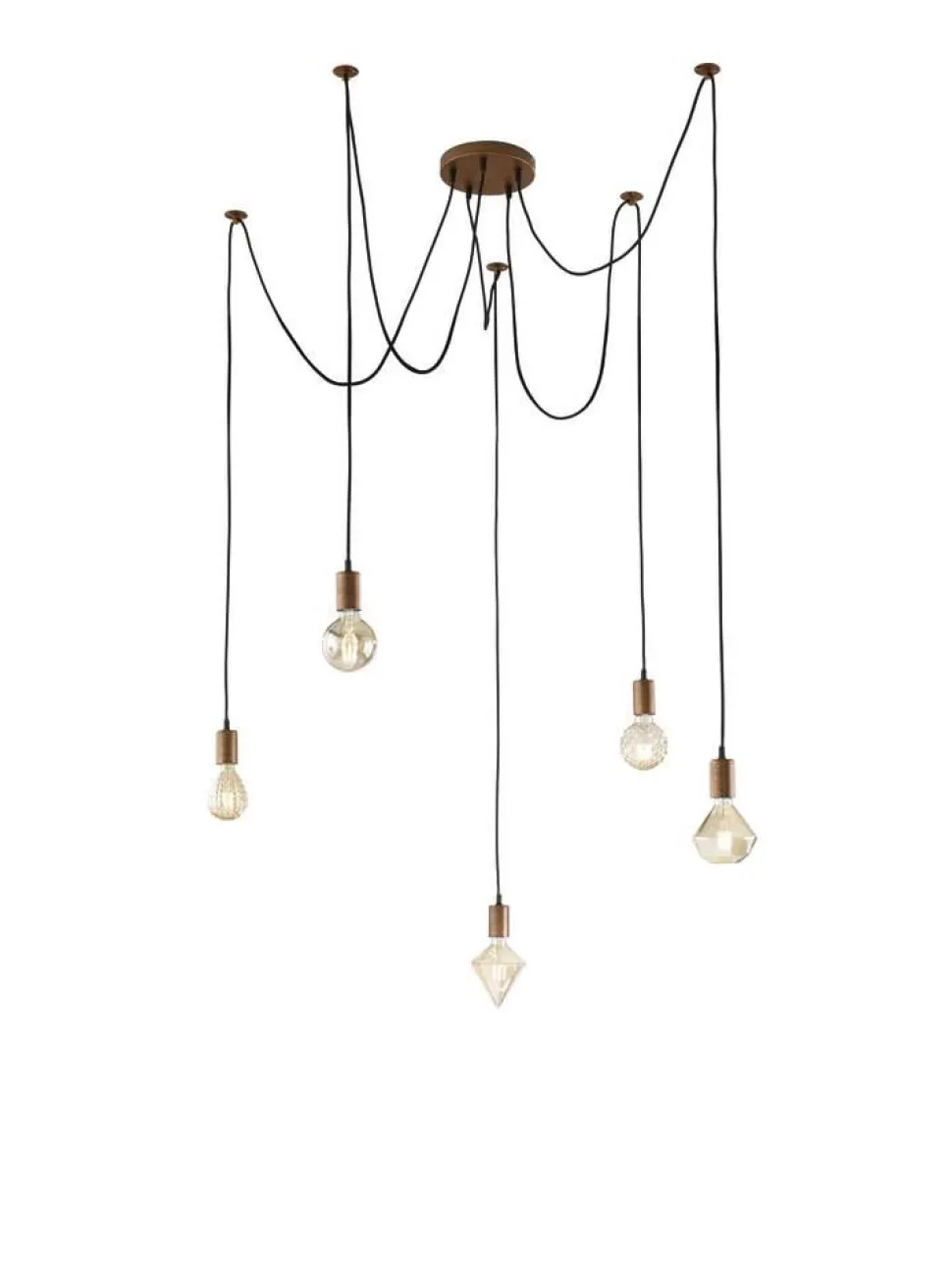 Trio Lighting riippuvalaisin Cord 5-os E27 antiikkikupari