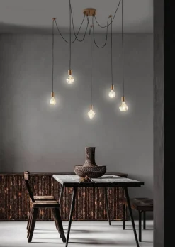 Trio Lighting riippuvalaisin Cord 5-os E27 antiikkikupari