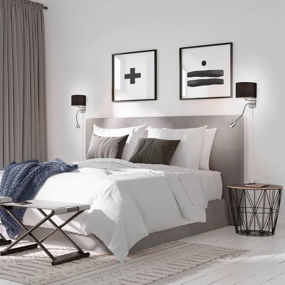 Trio Lighting seinävalaisin Hotel lukuvalolla E14 + LED must
